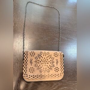 Elegant Tan Laser-Cut Crossbody Bag